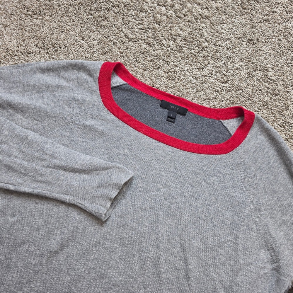 J Crew Colorblock Sweater Women Large Grey Red Outdoor Casual Lightweight Preppy